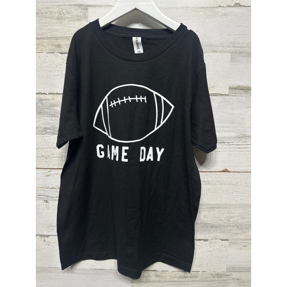 Tultex Football Graphic T-Shirt Boys Youth Large Black Game Day EUC